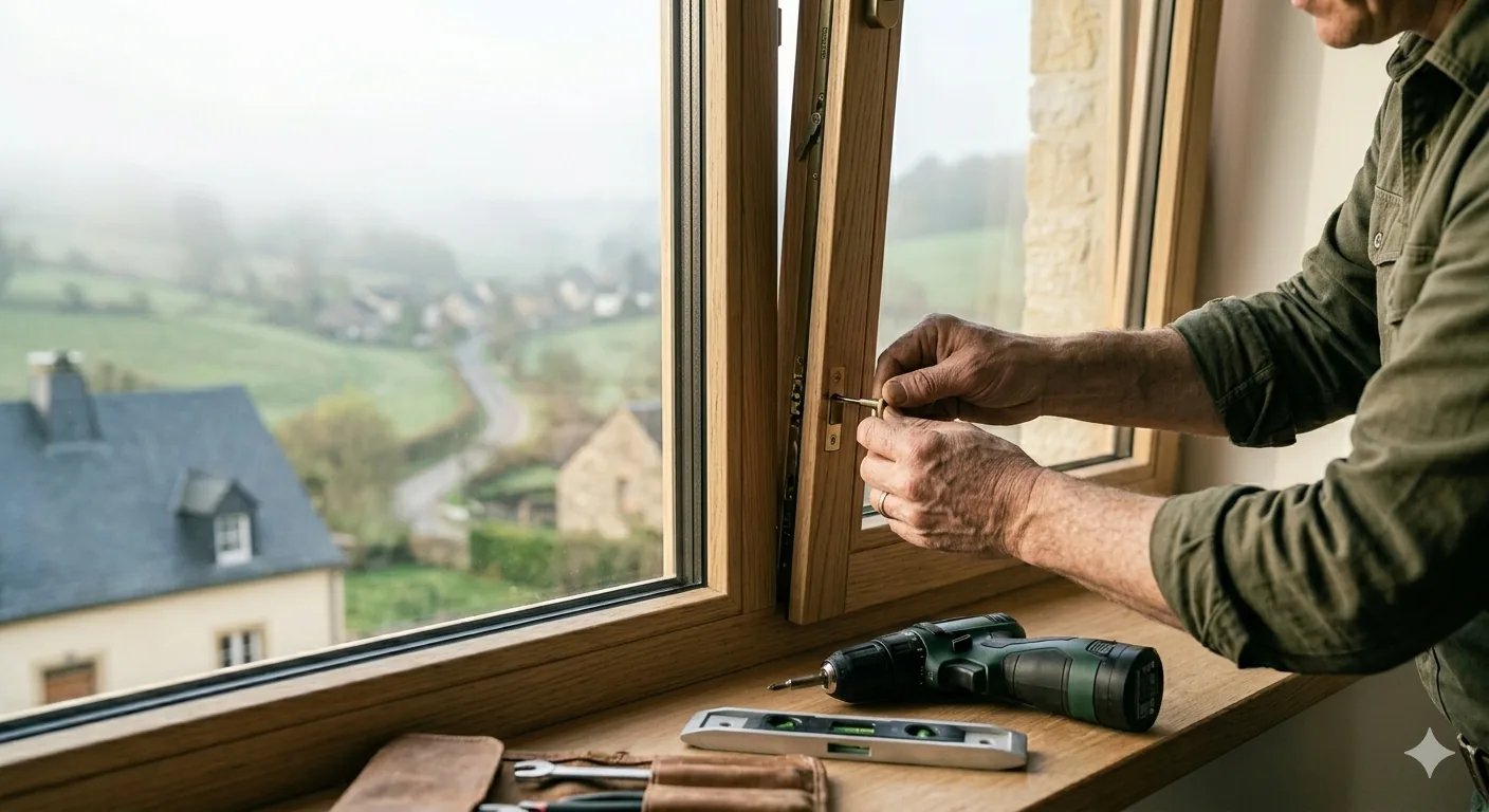 Pose d'une fenêtre en bois à triple vitrage
